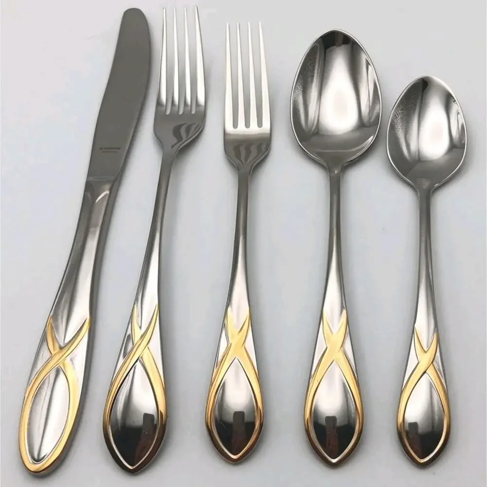Gorham Darien Gold 5 Piece Place Set Stainless 18/8 Flatware Indonesia NOS